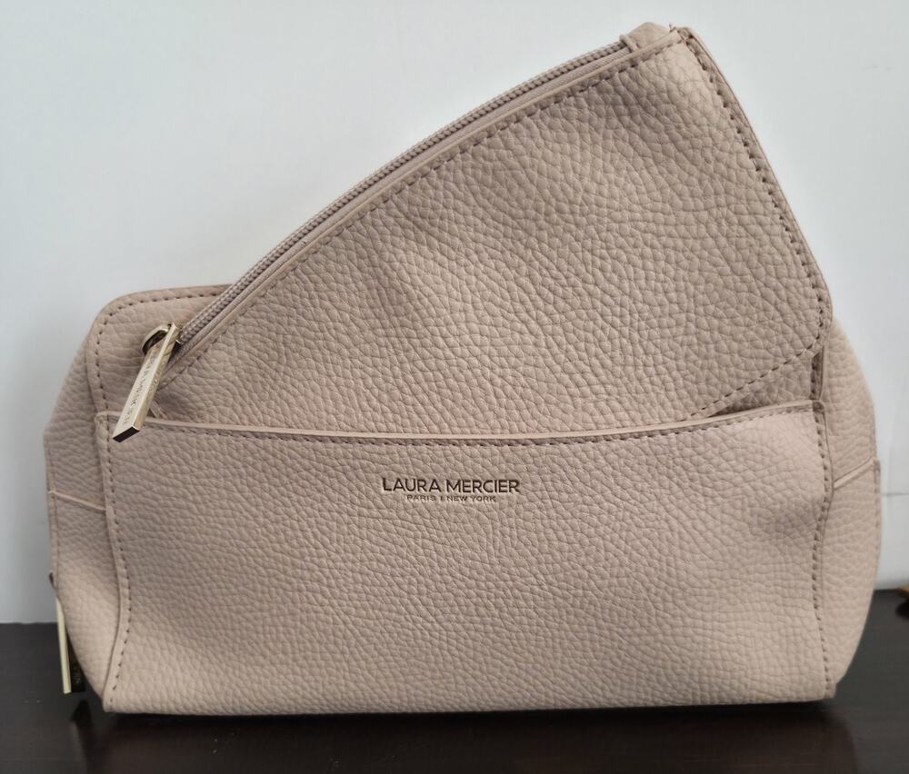 Laura Mercier Nesting Pebbled Cosmetic Bags Set Vegan Faux Leather Soft Pink